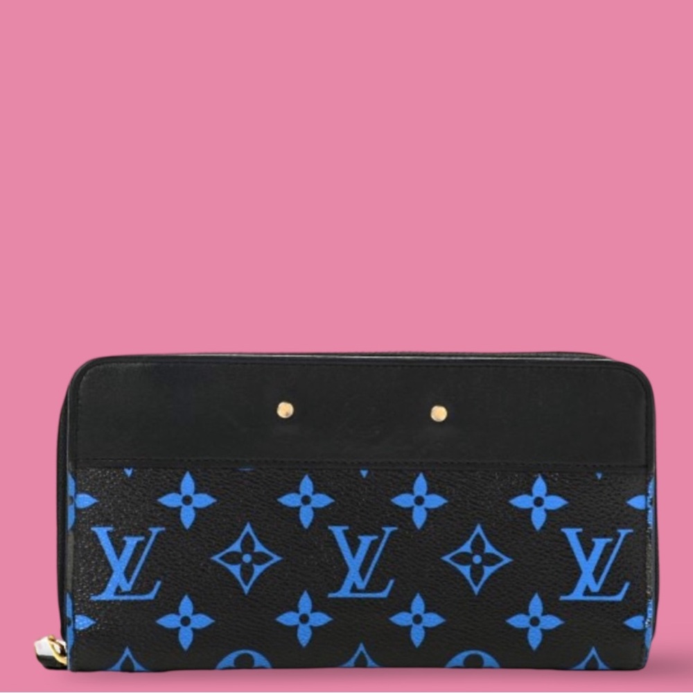 Louis Vuitton Calfskin Colored Monogram Zippy Wallet Blue Black